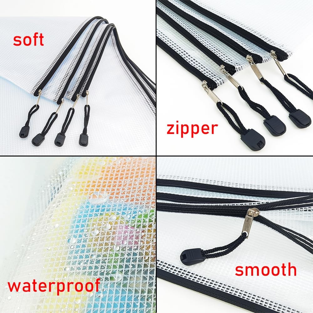 10 Pcs Zipper File Bags, Waterproof Plastic Mesh Pouch for Office , Board Gam…