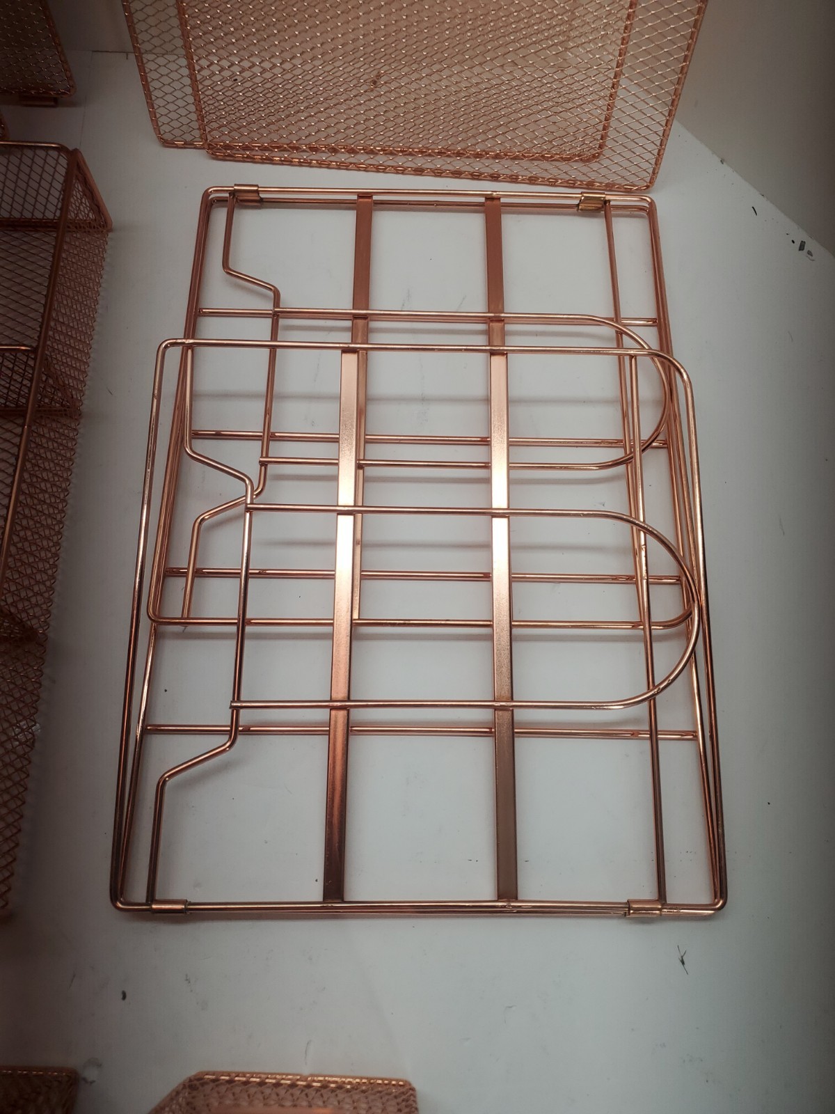 Desk Organizer with File Holder 4 Tier Trays Drawer Pen Holders Rose Gold