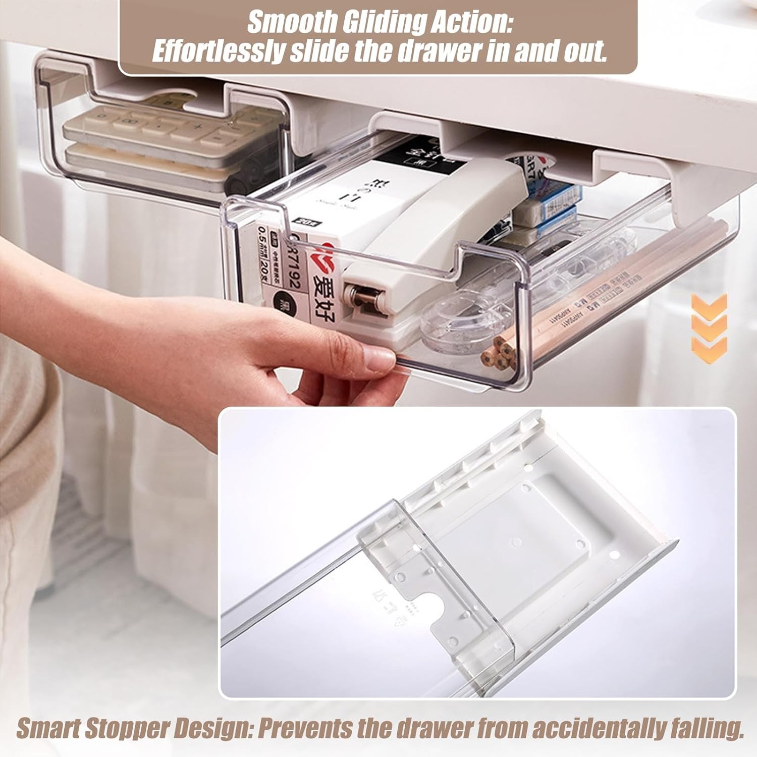 2 Pack Under Desk Storage Drawers Slide Out-Drill-On or Self-Adhesive,Large&M…