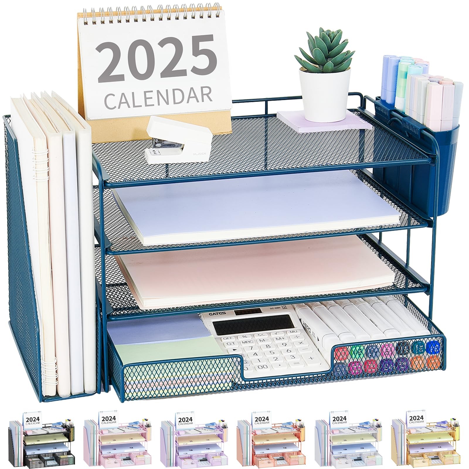 OPNICE Desk Organizer, 4-Tier Desktop File Organizer with 4-tier, Dark Blue