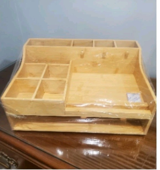 5in1 Bamboo Wood Desk Organizer with Cable Management Spacious Desk Storage
