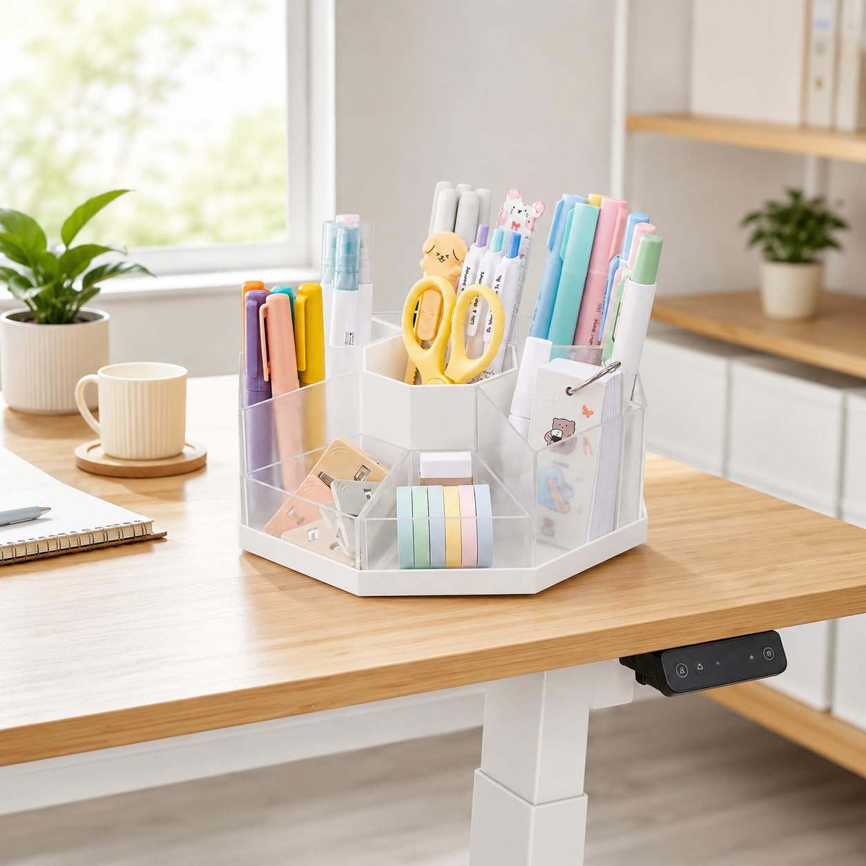 Rotating Pen Holder for Desk, 360 Degree Desk Organizer with 9 Removable Comp…