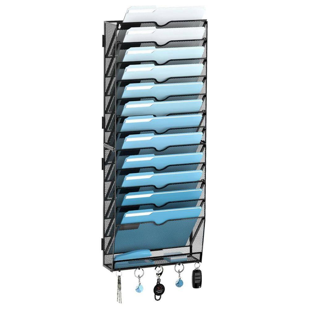 12.6 In.W X 30.1 In. H Black Metal 13 Tier Wall File Organizer, Wall Organizer M