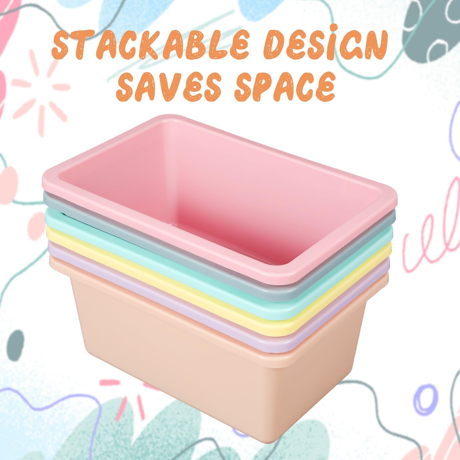 6 Pcs Plastic Book Bins for Classroom Library Cubby Bins Stackable Storage Tu…