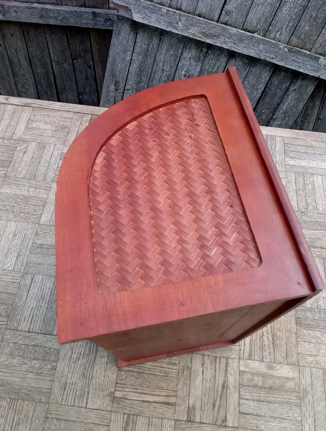 Vintage REAL Wood Leatherette Rattan Desktop Document & Mail Organizer RARE VNC