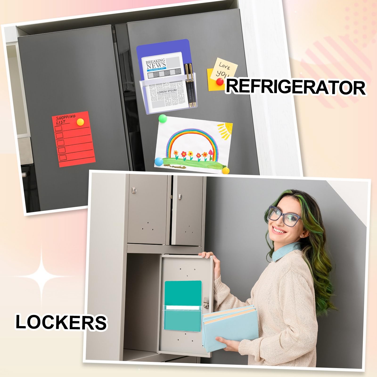 6 Pcs Magnetic File Holder 3 Size Magnetic Pen Holder Refrigerator Magnet Org…