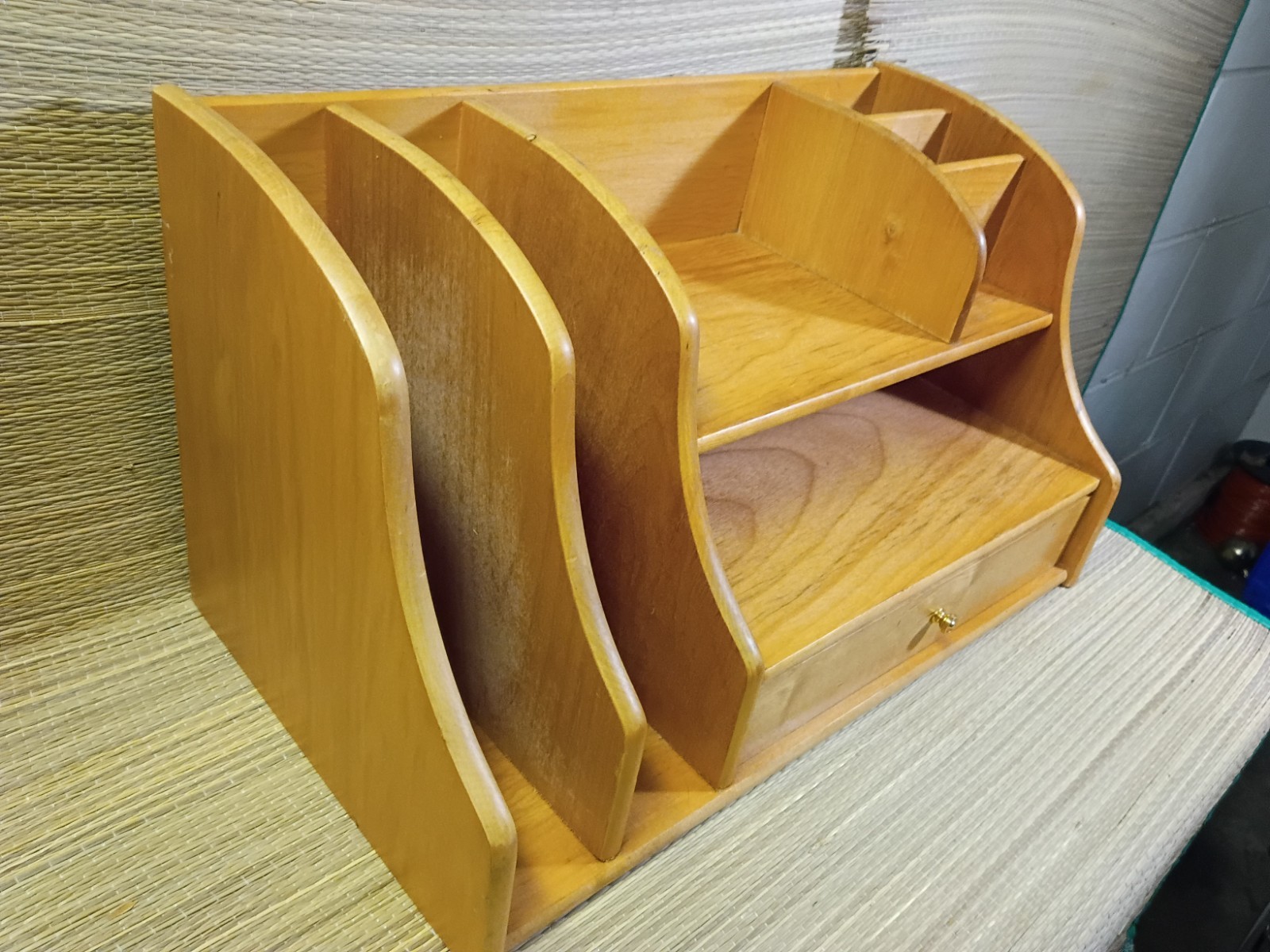 Vintage Wooden Desk Top Organizer With Drawer Solid Oakwood