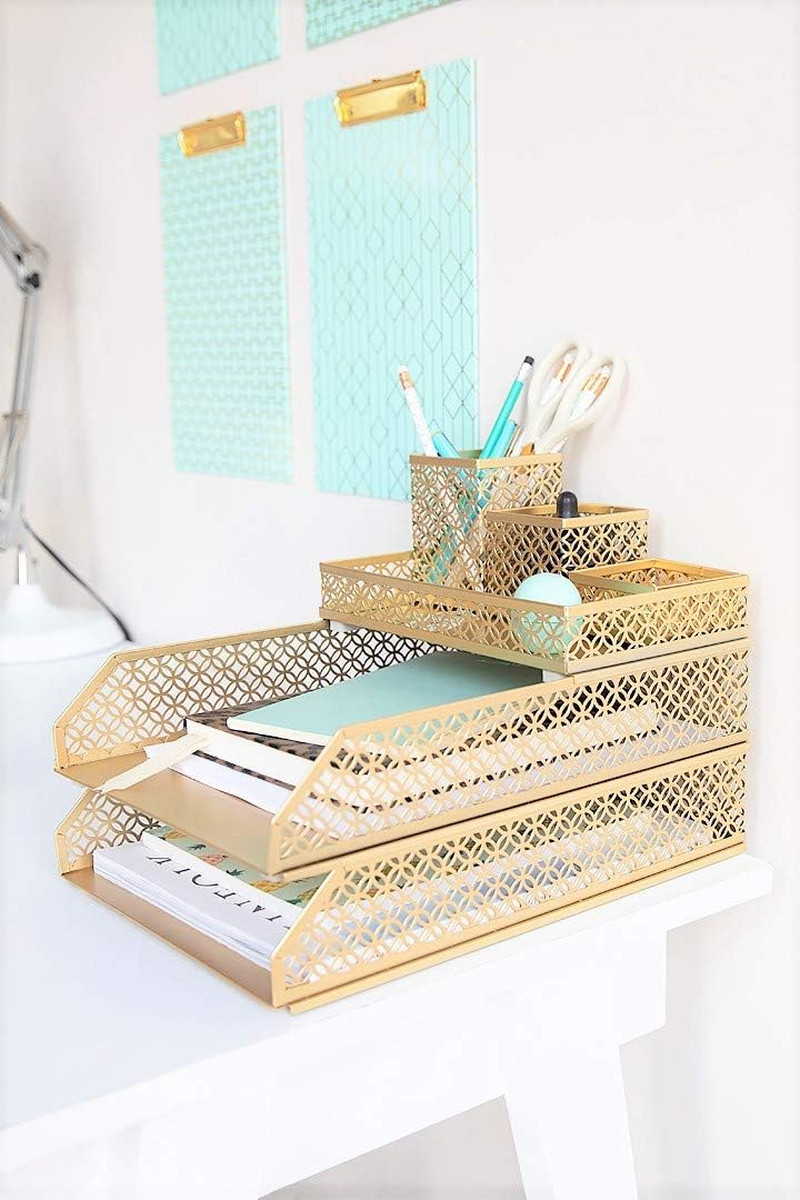 | Aqua Desk Organizer Set for Women 6 Piece | Mail Sorter Organizer Countertop w