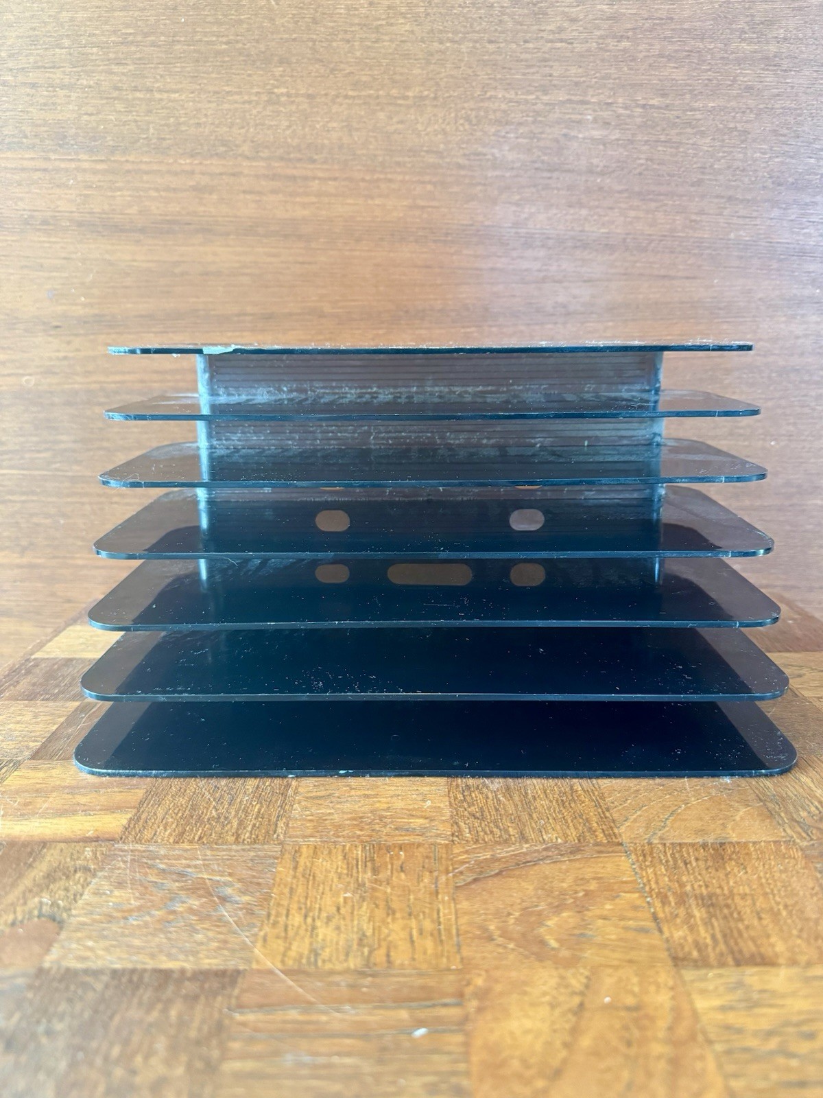 Eldon Desk Letter Paper Post Modern Vintage Black Acrylic USA 1987 Crack