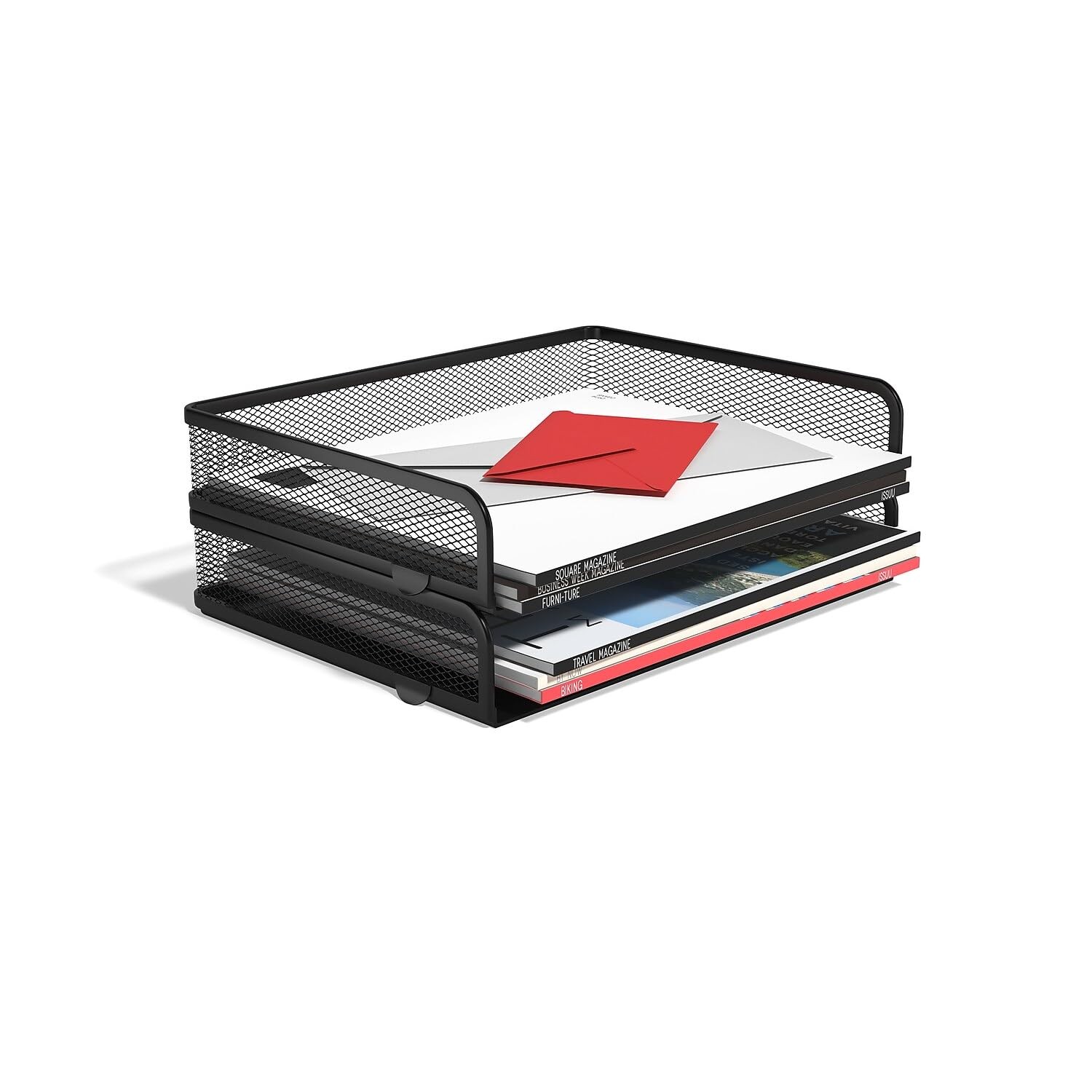 Side‑Load Stackable Metal Letter Tray, Matte Black, 2‑Pack – Desktop Paper Or…