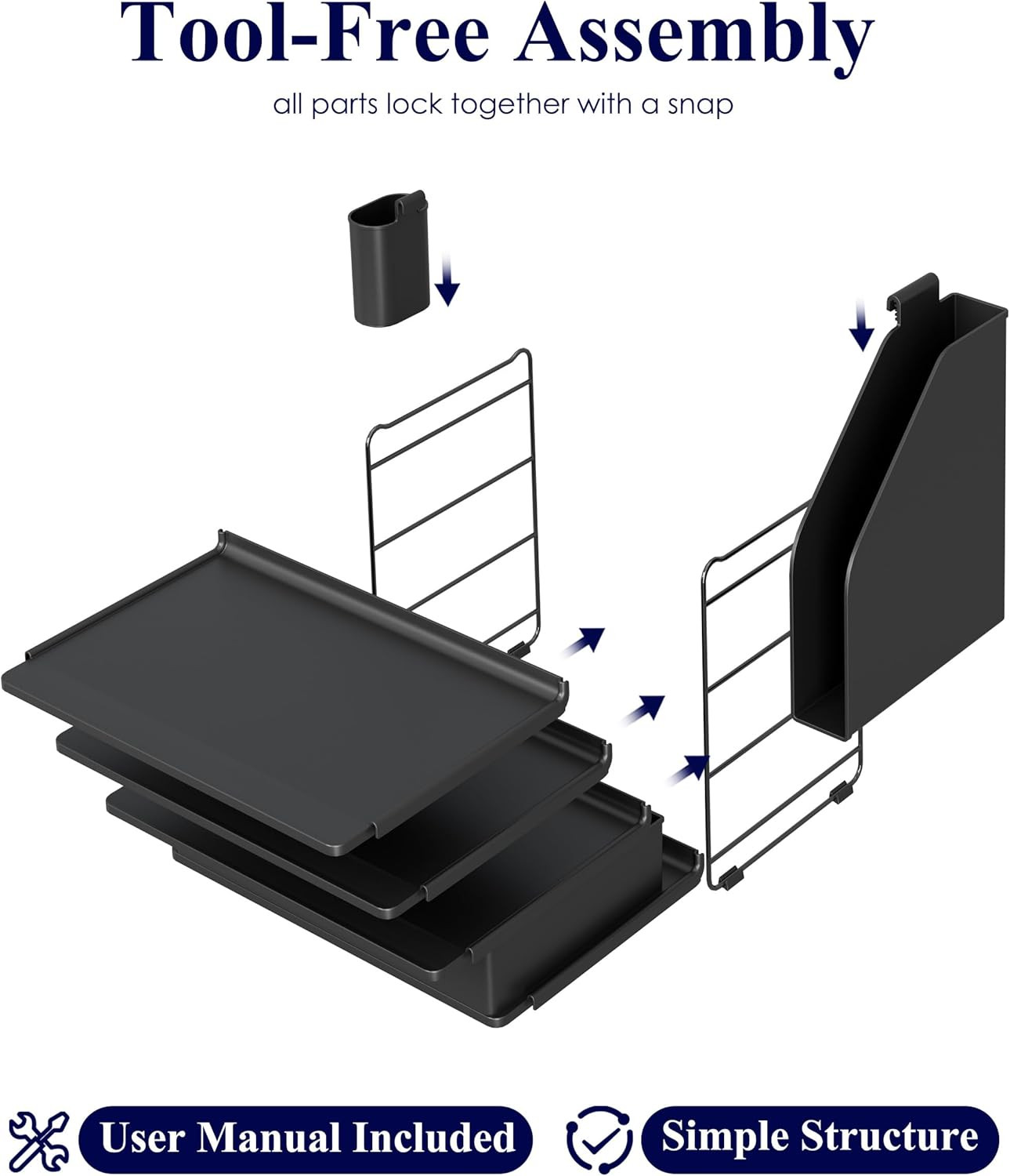 4 Tier Desk Organizer with Drawer & Pen Holder 13.3″ x 8″ x 10.8″ Black