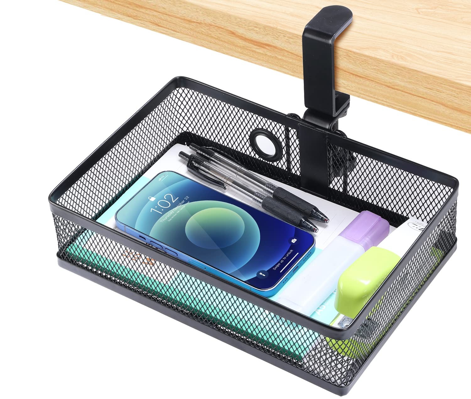 Under Desk Storage Organizer Clamp on Drawer Basket Hanging Mount Tray Black