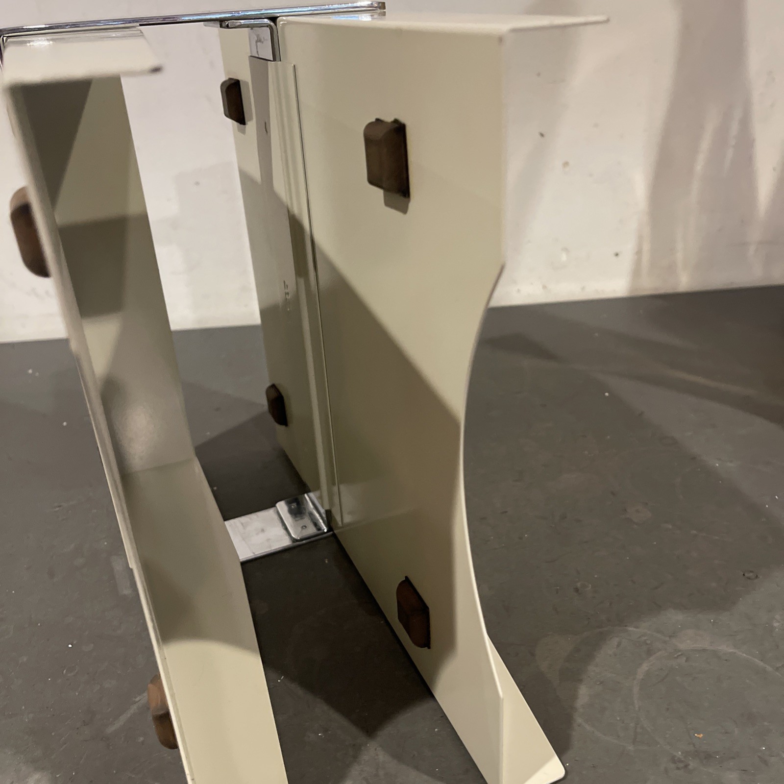 Vintage 2-Tier Metal Paper Tray Desk Organizer Chrome Tan Well-Made Mid-Century