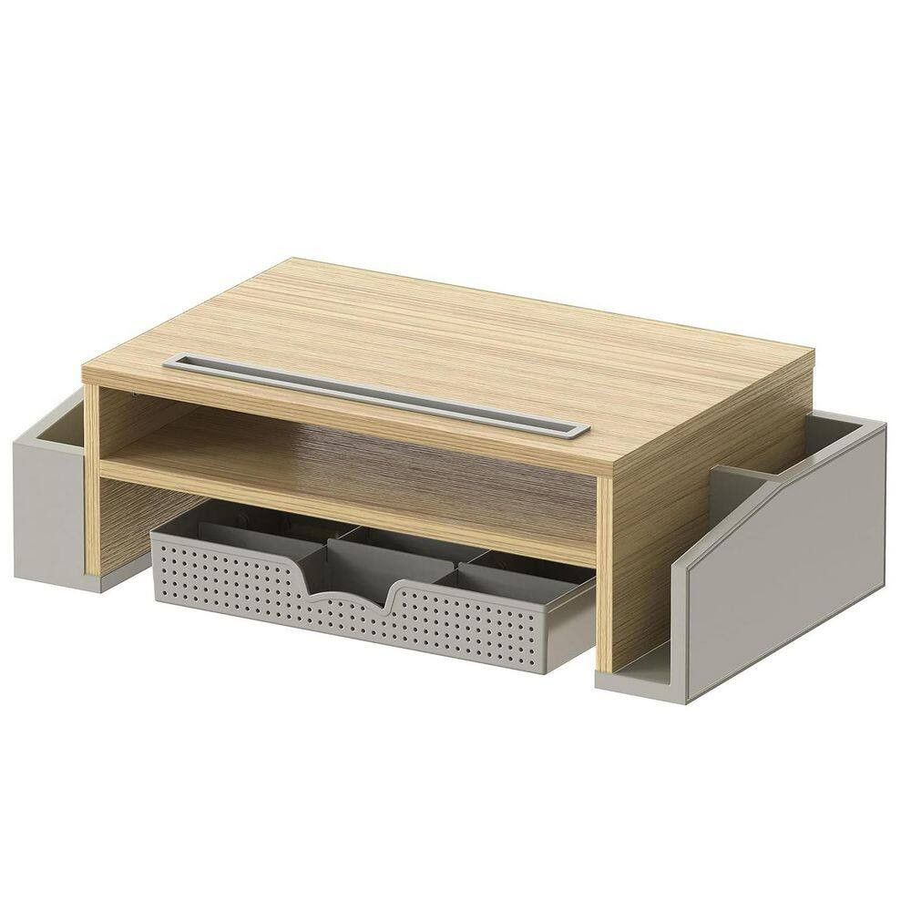 Oak 20.2 In. X 6 In. Wood Modern Desk Organizers with Adjustable Organizer Tray