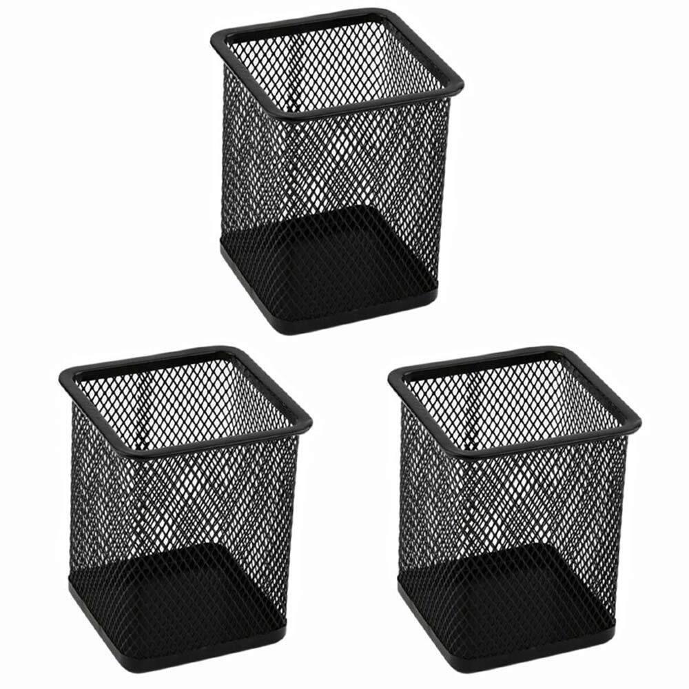 3 Pack Square Pen Holders Pencil Holders Black Metal Mesh Pen Pencil Cups Sta…