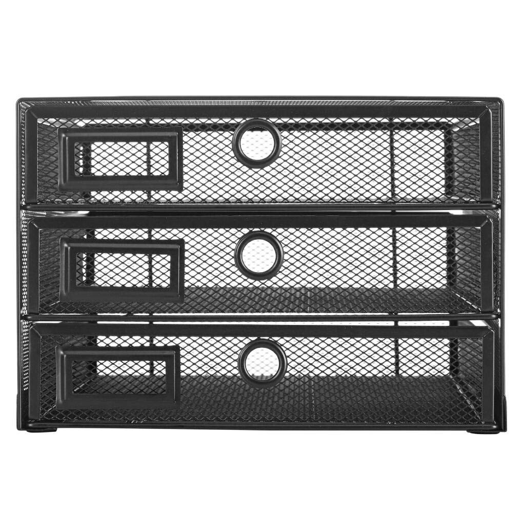 Annova Desk Organizer Wire Mesh 3 Tier Sliding Drawers Paper Black