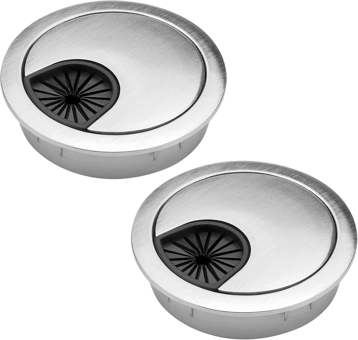 2 Pack 2 Inch Metal Desk Grommet for Wire Organizer, Brushed Silver