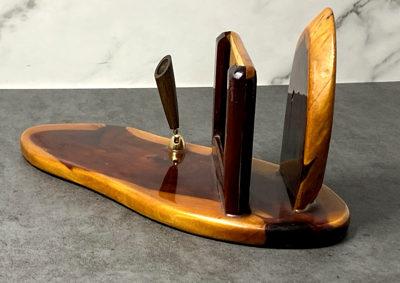 Vintage Wooden Desk Organizer Letter Holder Photo Frame Pen Holder Handmade MCM