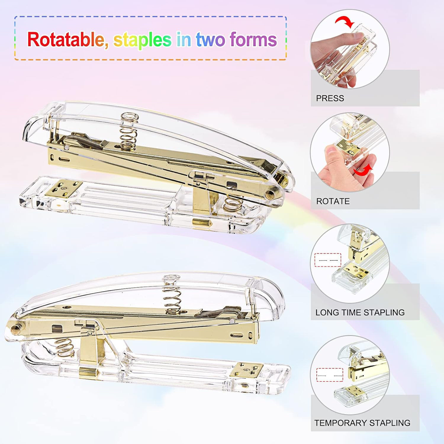 Gold Office Supplies Set Desk Accessories, Acrylic Stapler Set Staple Remover, P