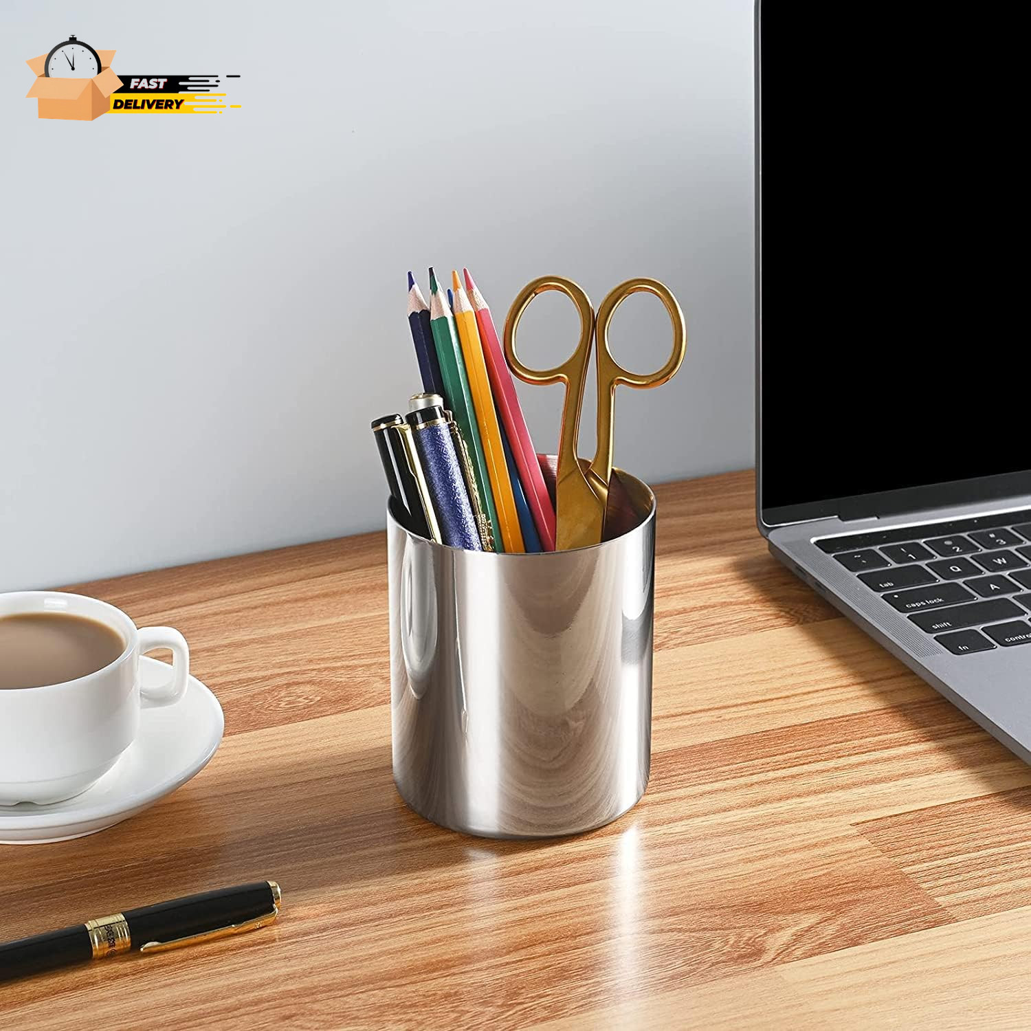 Silver Pen Holder for Desk, SUS304 Stainless Steel Heavy Duty Pen Holder Stand,