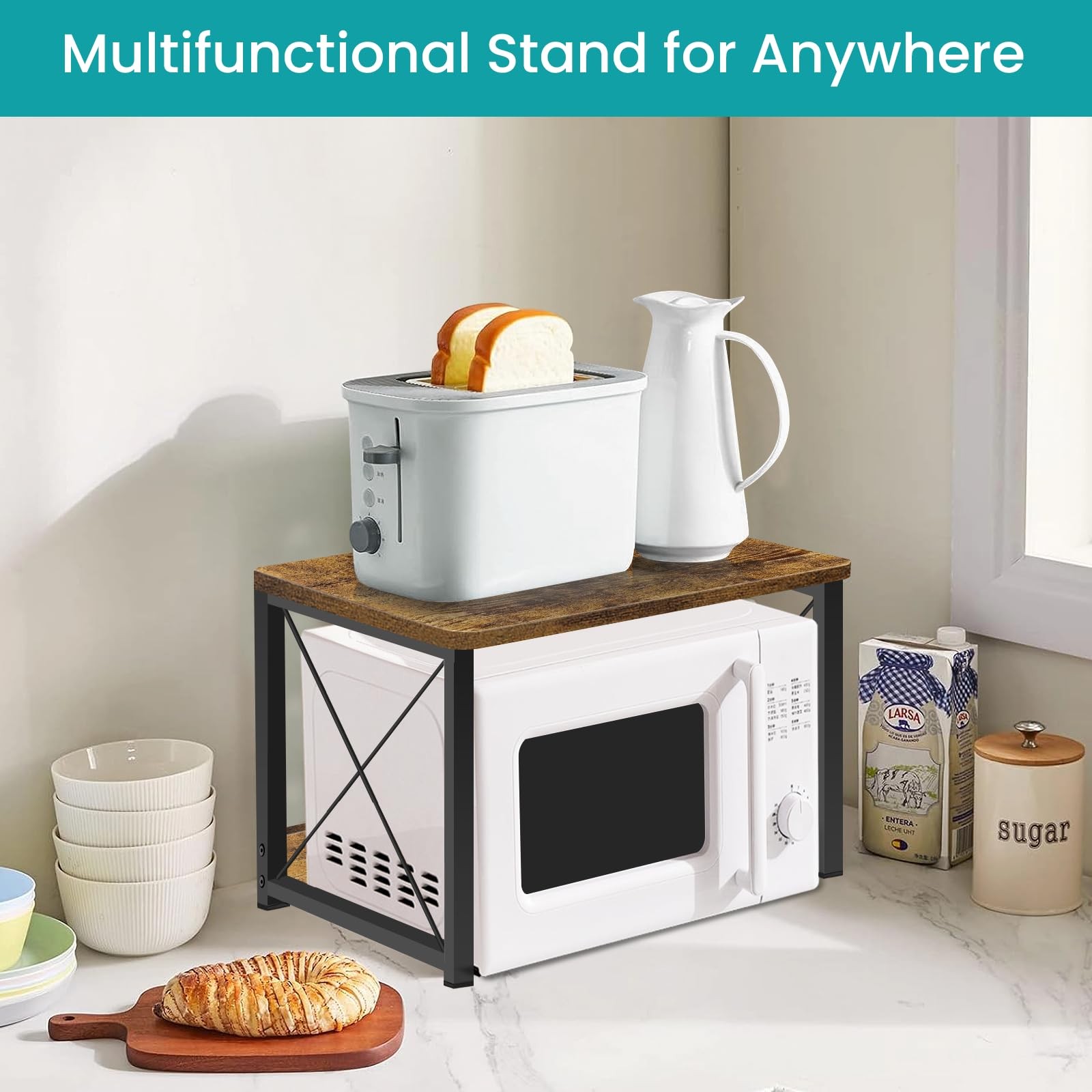 ELITEROO Desktop Printer Stand with Storage, Shelf Rustic Brown