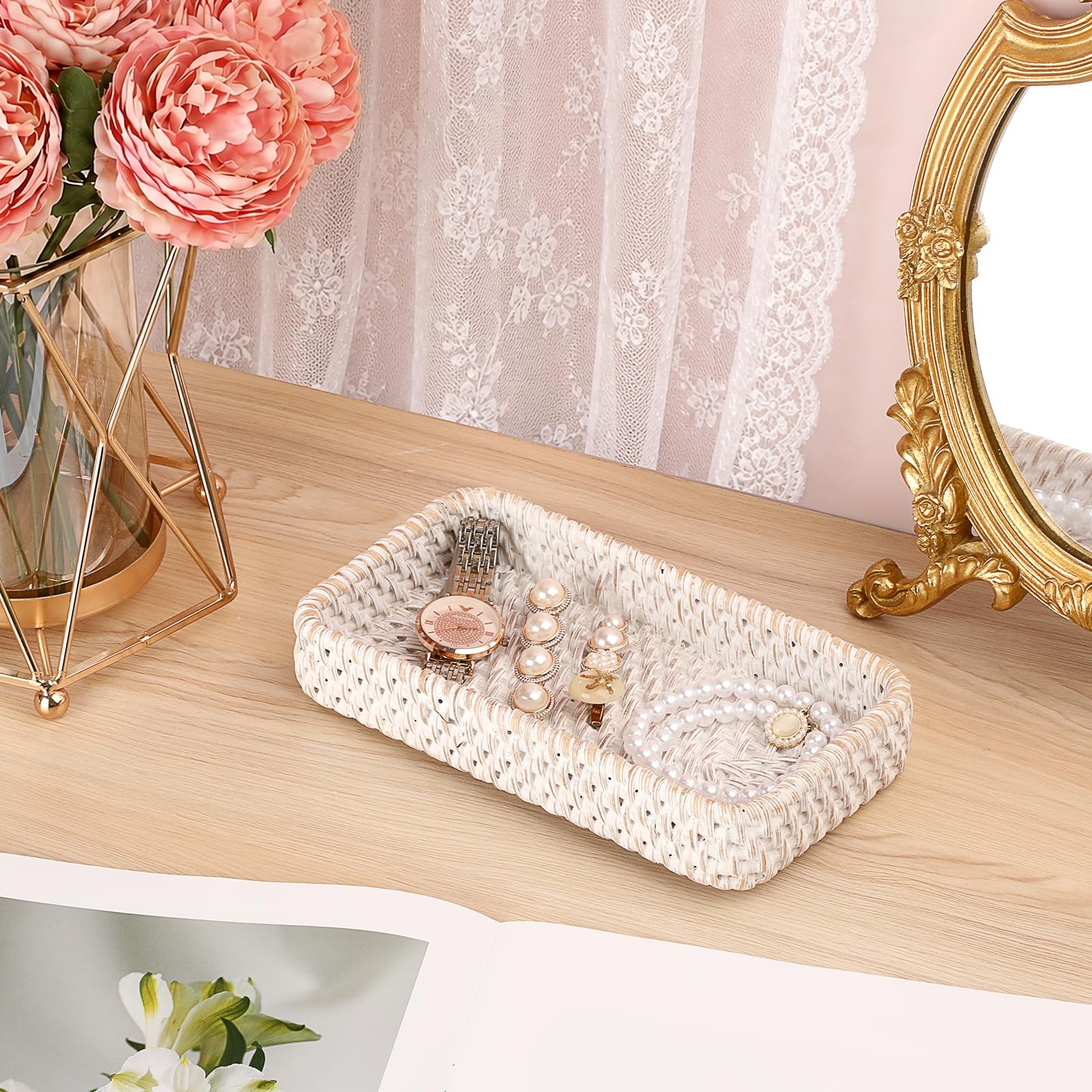 Small Remote Basket for Coffee Table Entryway Living Room Rattan Serving Tray…