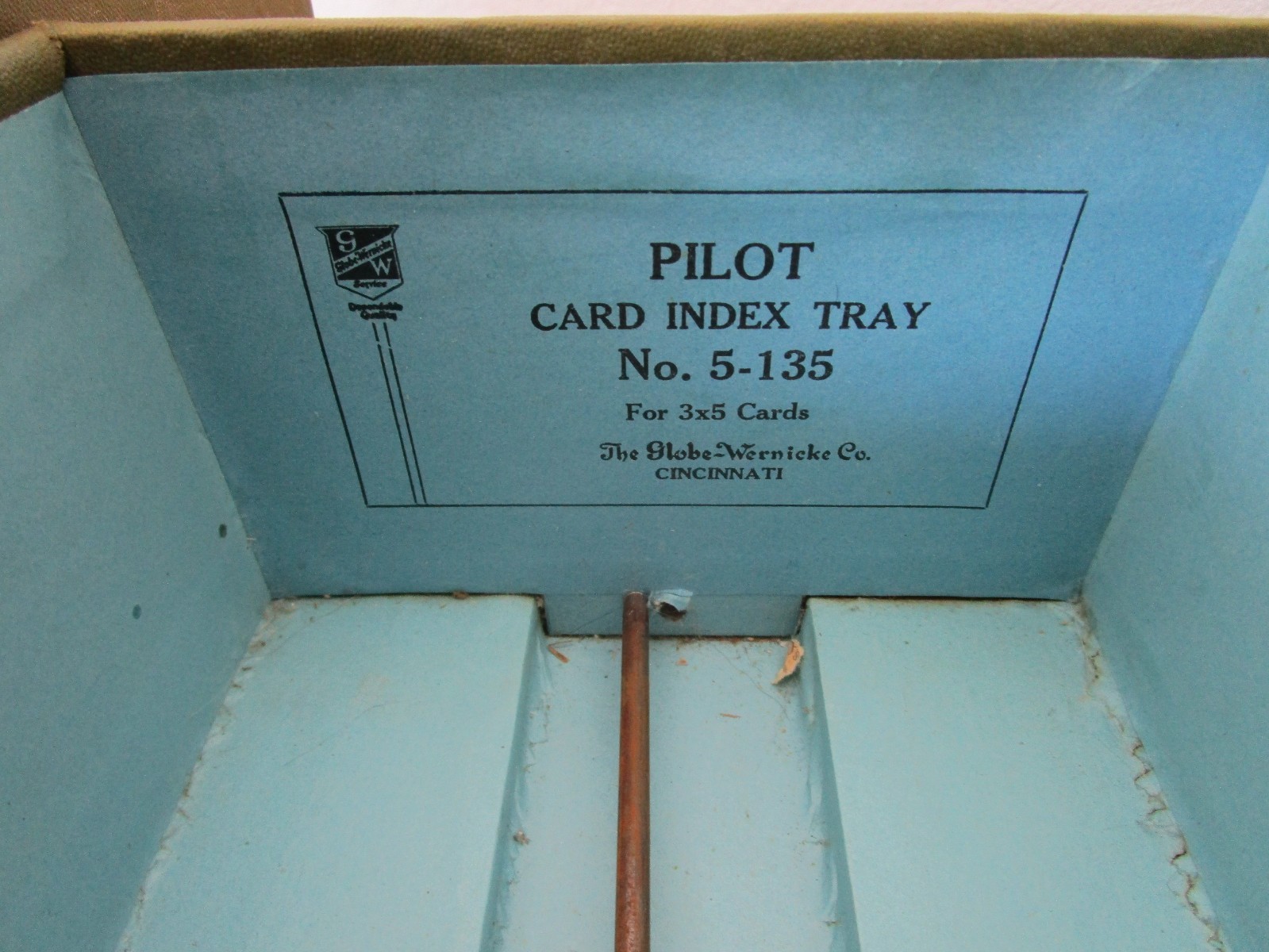 Vintage Globe-Wernicke 3×5 Card File – Pilot 5-135 – Cloth bound Green