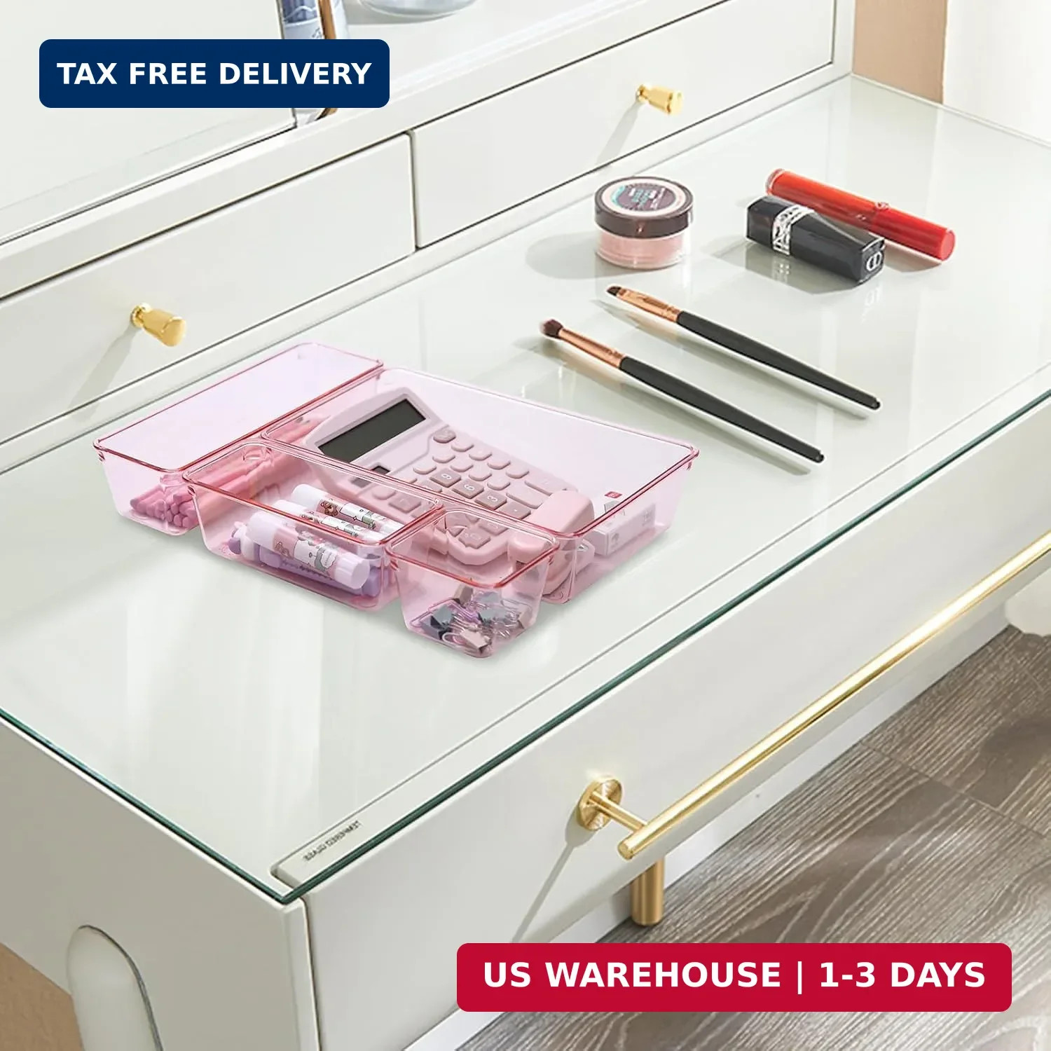 Kitchen Desk Drawer Organizers Storage for Office, Small Acrylic Vanity Trays Ma
