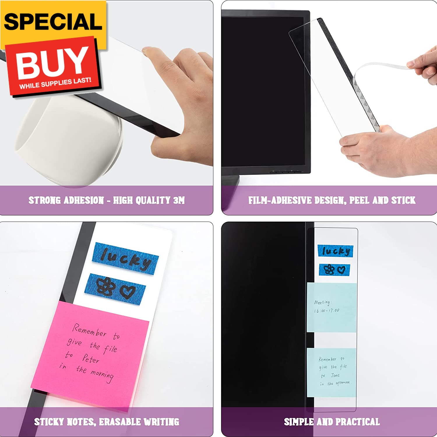 Office Desk Accessories 2pcs Computer Monitor Memo Board Message Board Supplies