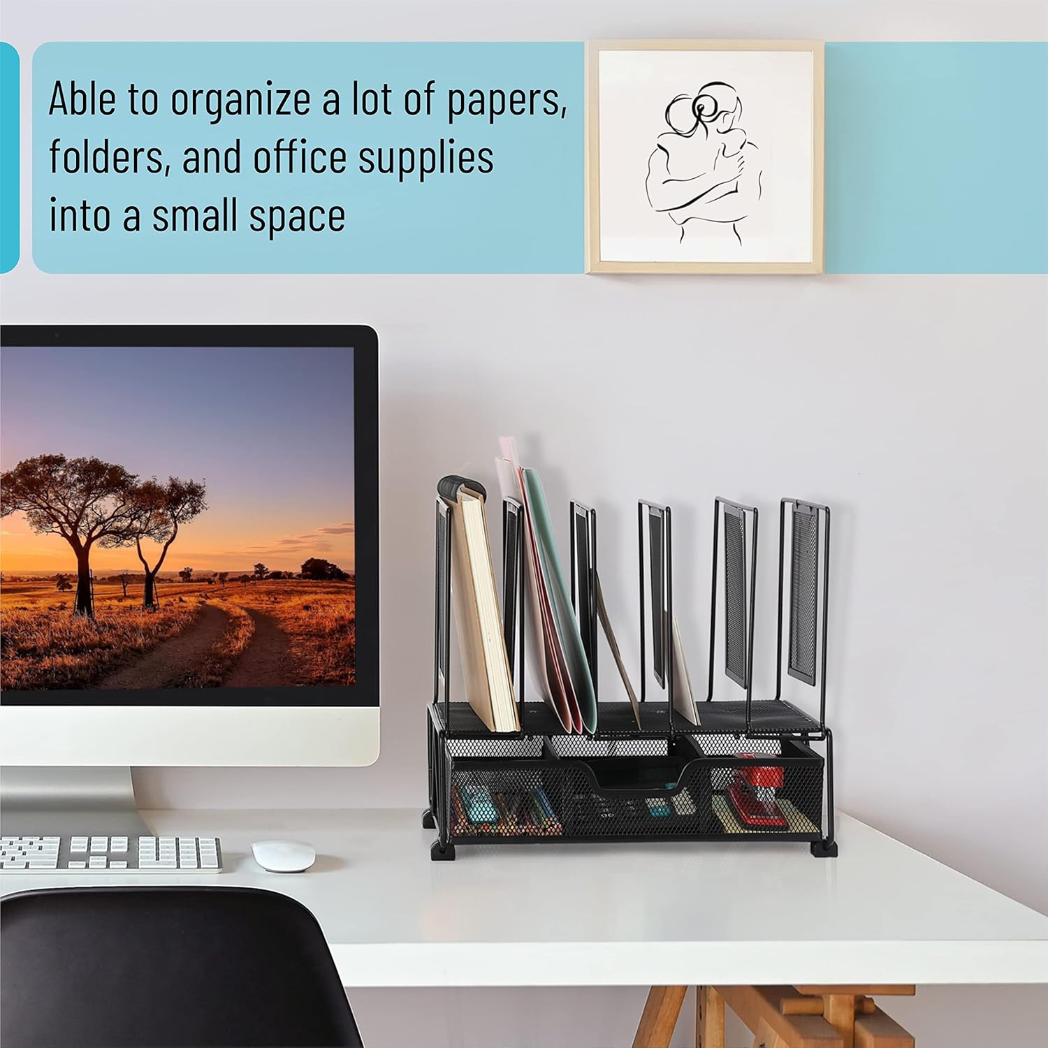 – Mesh Desk Organizer with Drawer, Office Desk Organizers and Accessories, Deskt