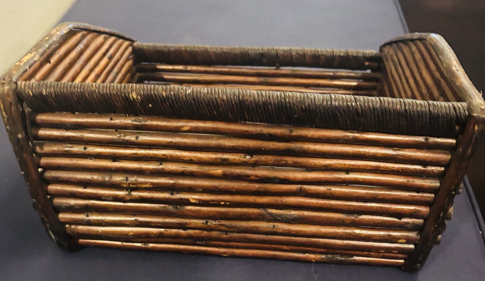 Vintage Handwoven Rattan Wicker Square Desk Letter Holder Tray 10.5×10”