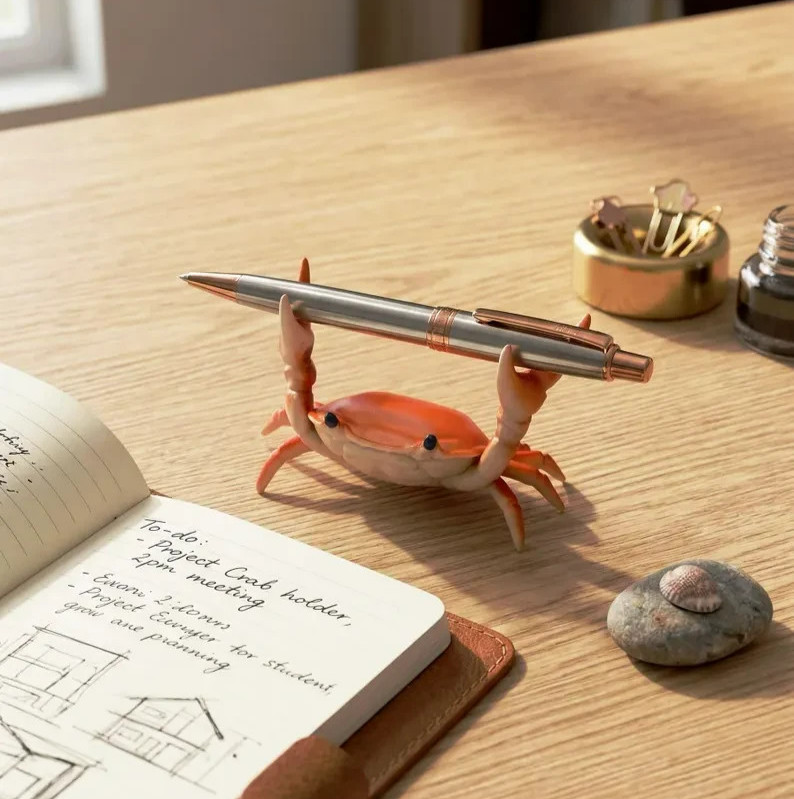 Cute Red Crab Pen Holder for Desk Crab Figurine Pen Rest Desk Organizer Ornament