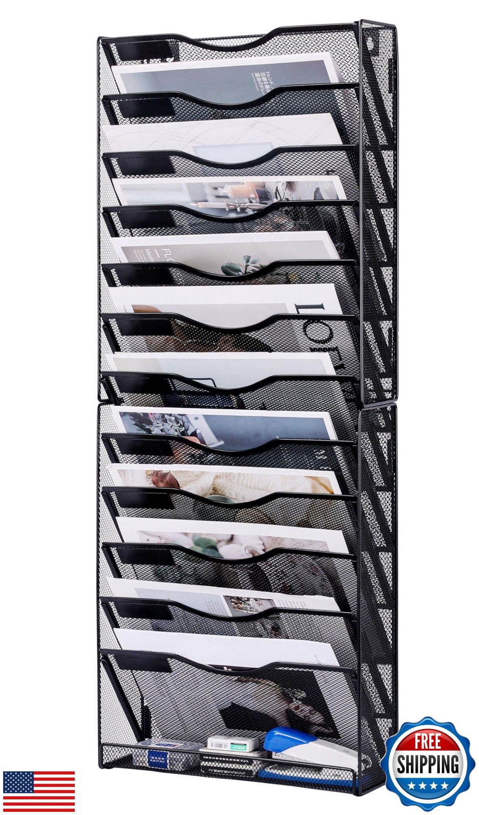 Solinxe 12-Tier Wall File Organizer, Mesh Mail Organizer Wall Mounted Paper D