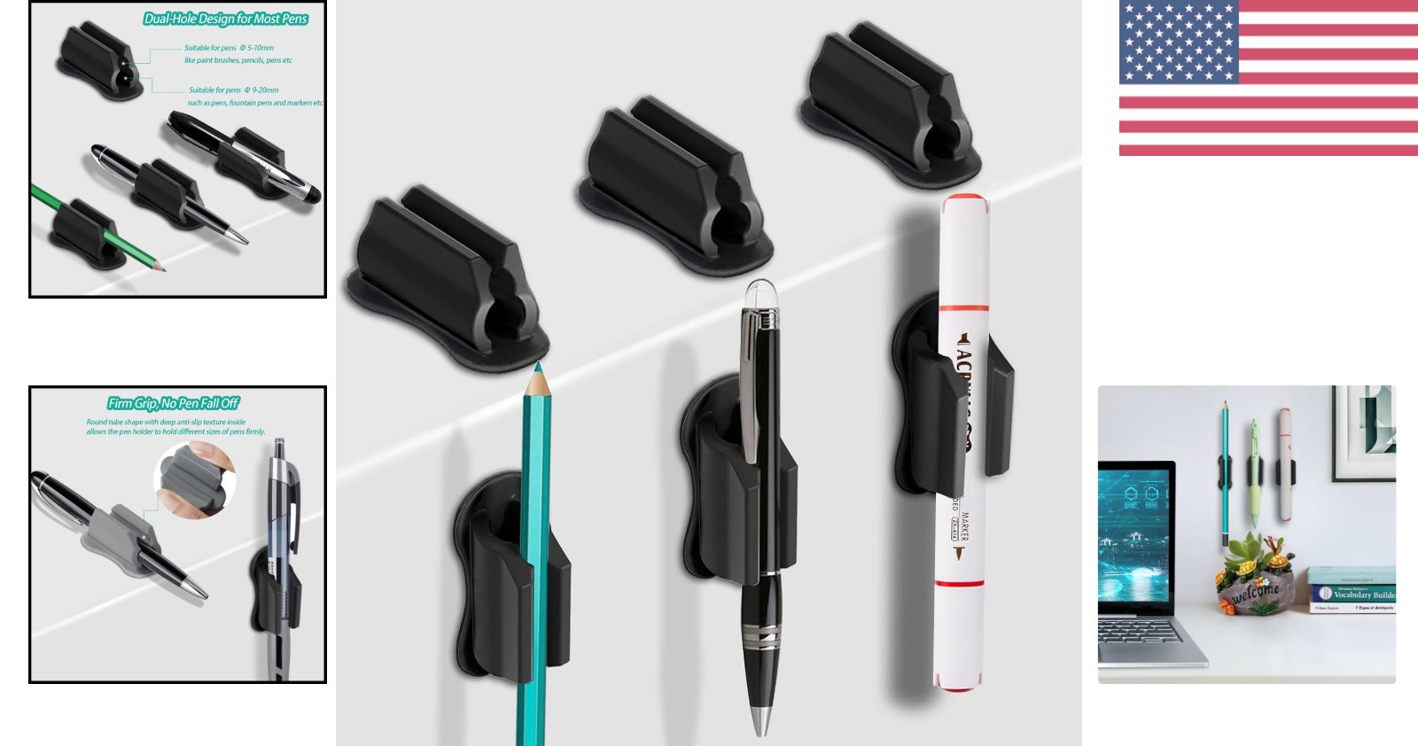 Versatile Silicone Pen Holders – 6 Black Adhesive Holders for Every Workspace