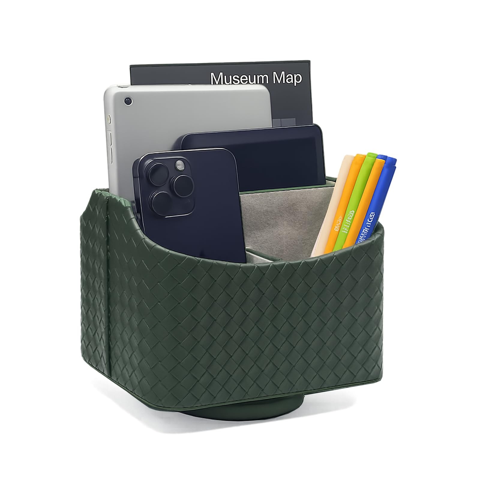 UnionBasic Rotating Desk Organizer, 360 Spinning Caddy, Woven Green