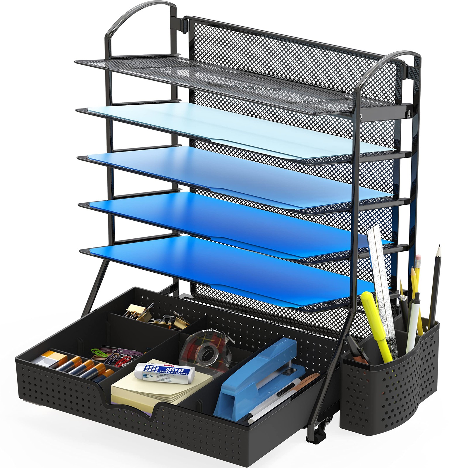Simple Houseware 6-Tier Desk Document File Tray Organizer with Supplies Slidi…
