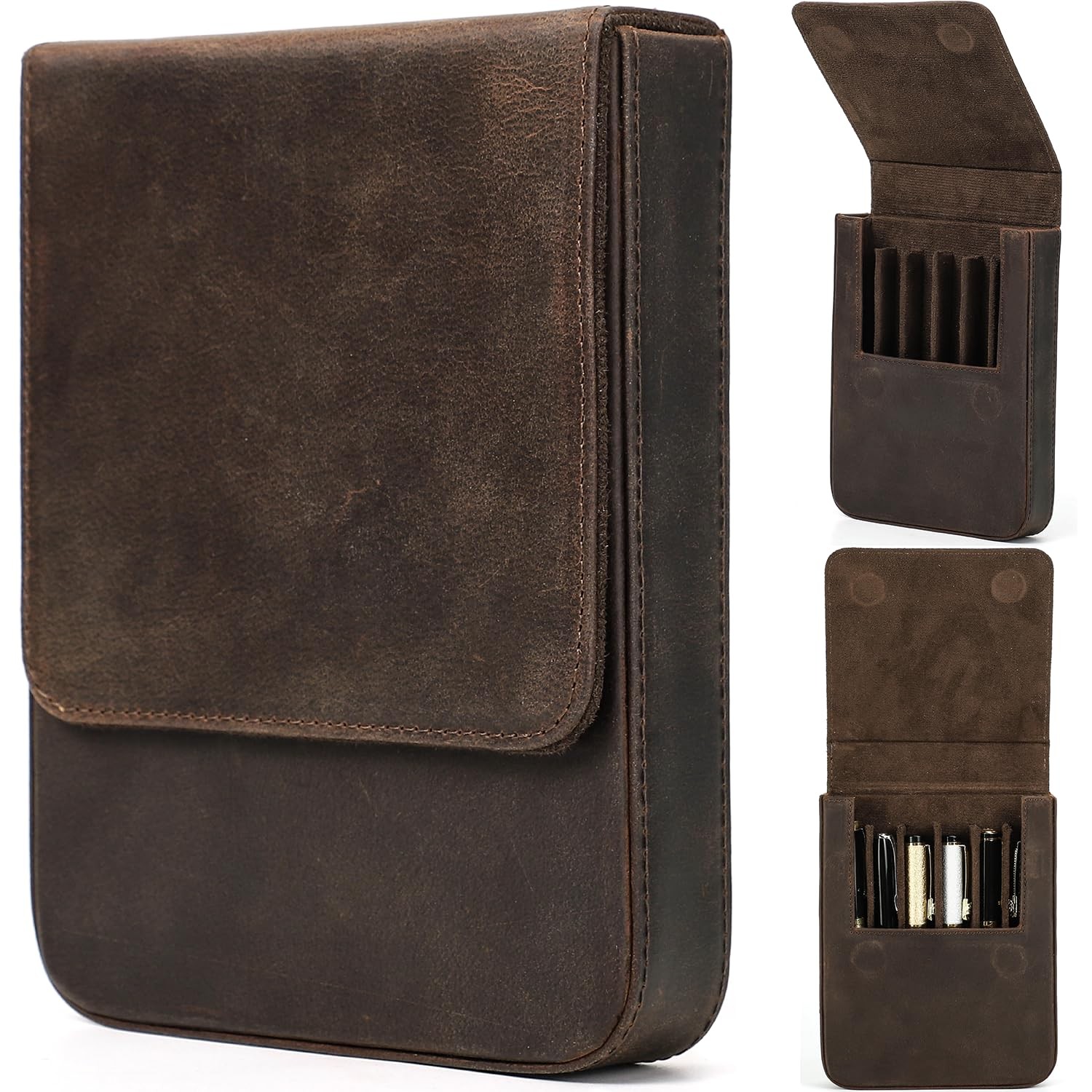 CataPurus Top Grain Genuine Leather 6 Slots -【Magnetic Closure】, Matte Coffee