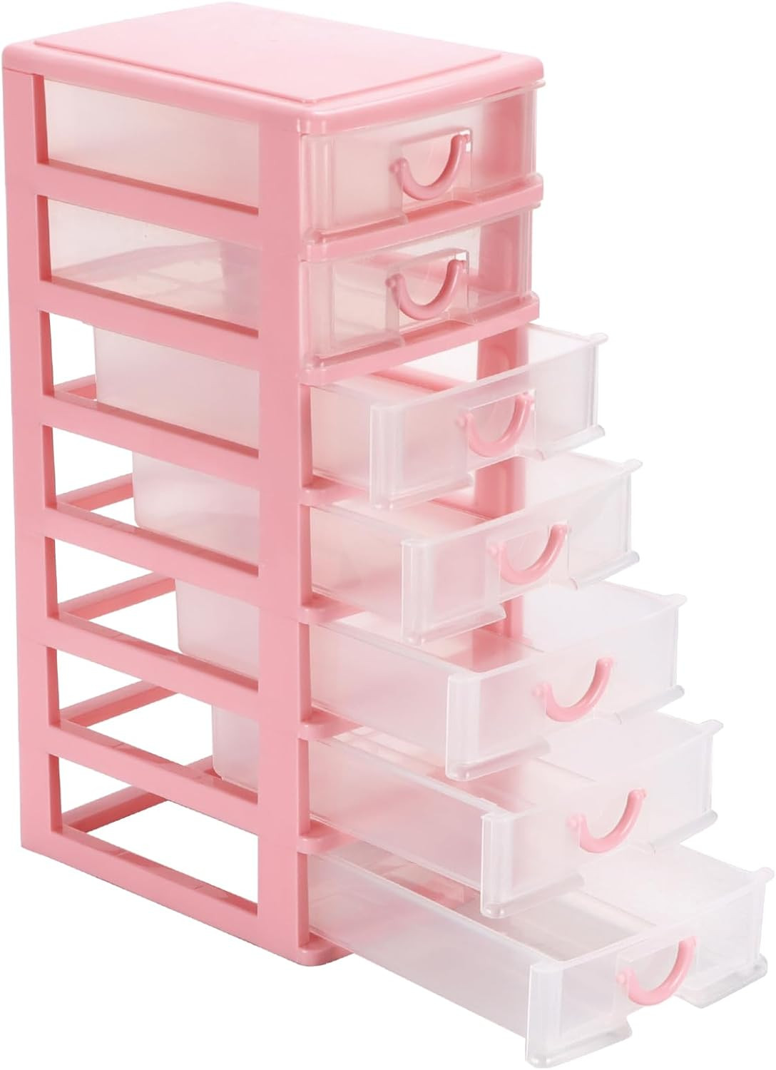 Mini Plastic Organizer with 7 Clear Drawers, 7.1″X5.1″X13.2″ Small Storage Drawe