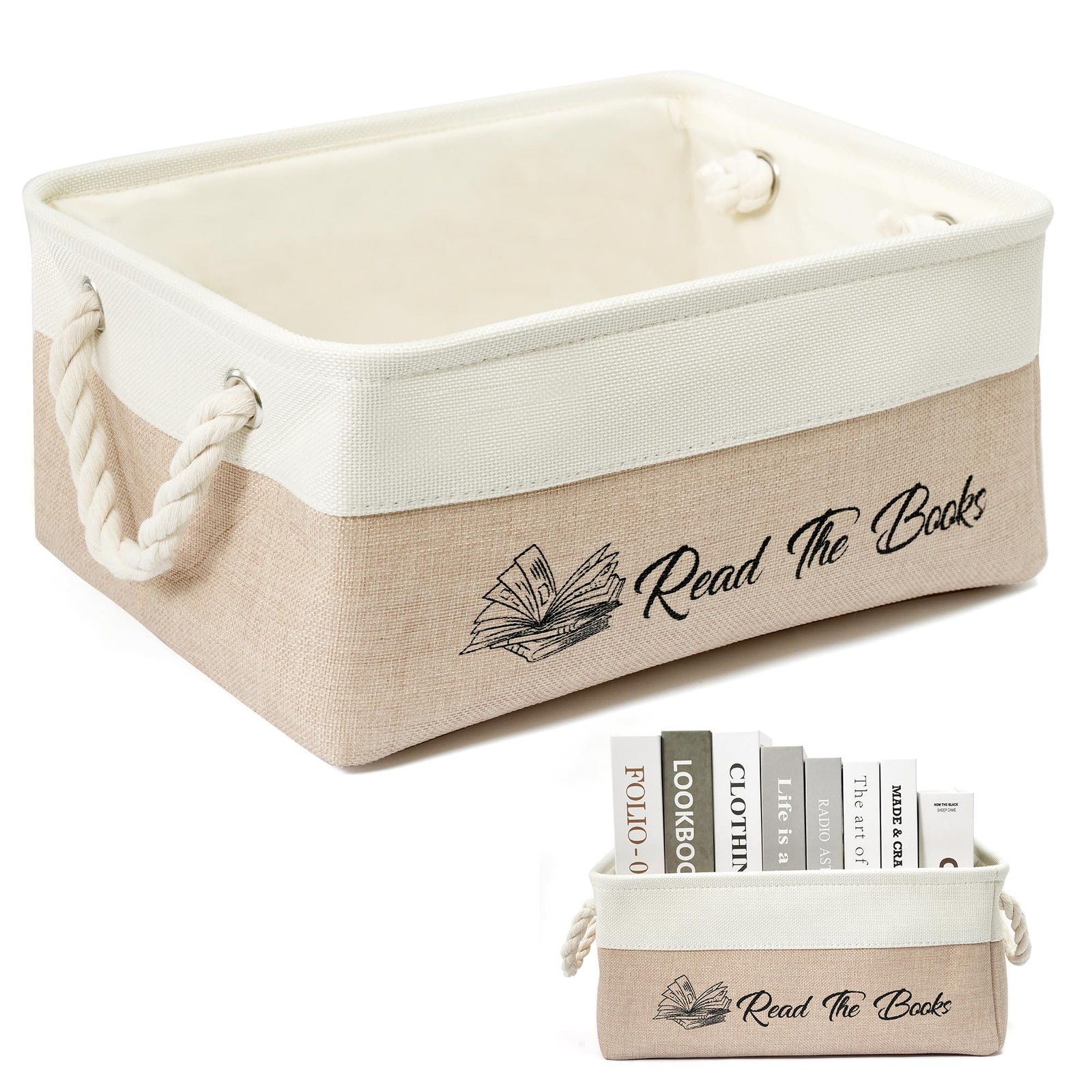 Book Storage Basket Organizing Book Lover Gift Read List Bin Handles Teacher
