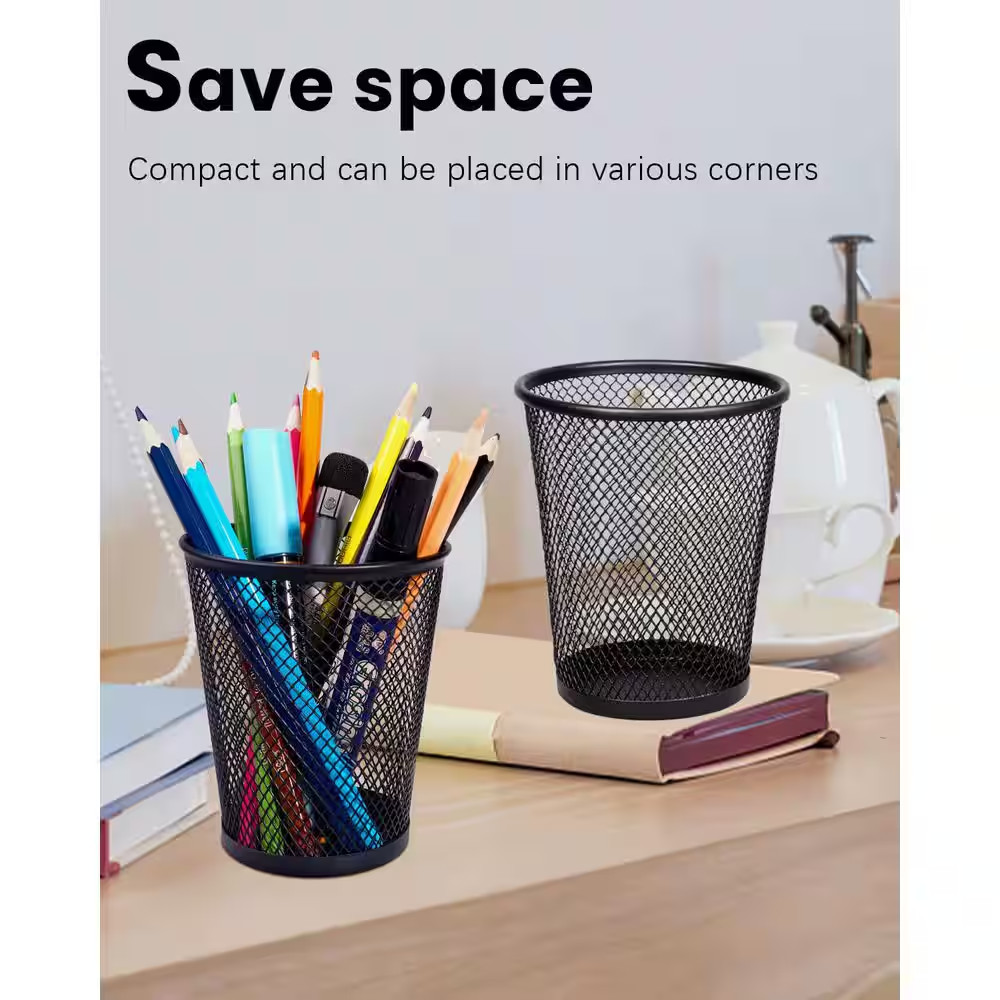 6-Pack round Metal Mesh Pencil Holder with Smooth Edges for Desk Organization, 4