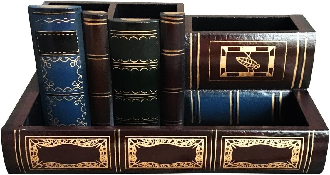 Decorative Pen Holder W/ Storage Compartment Wooden Pencil Holder & Organizer