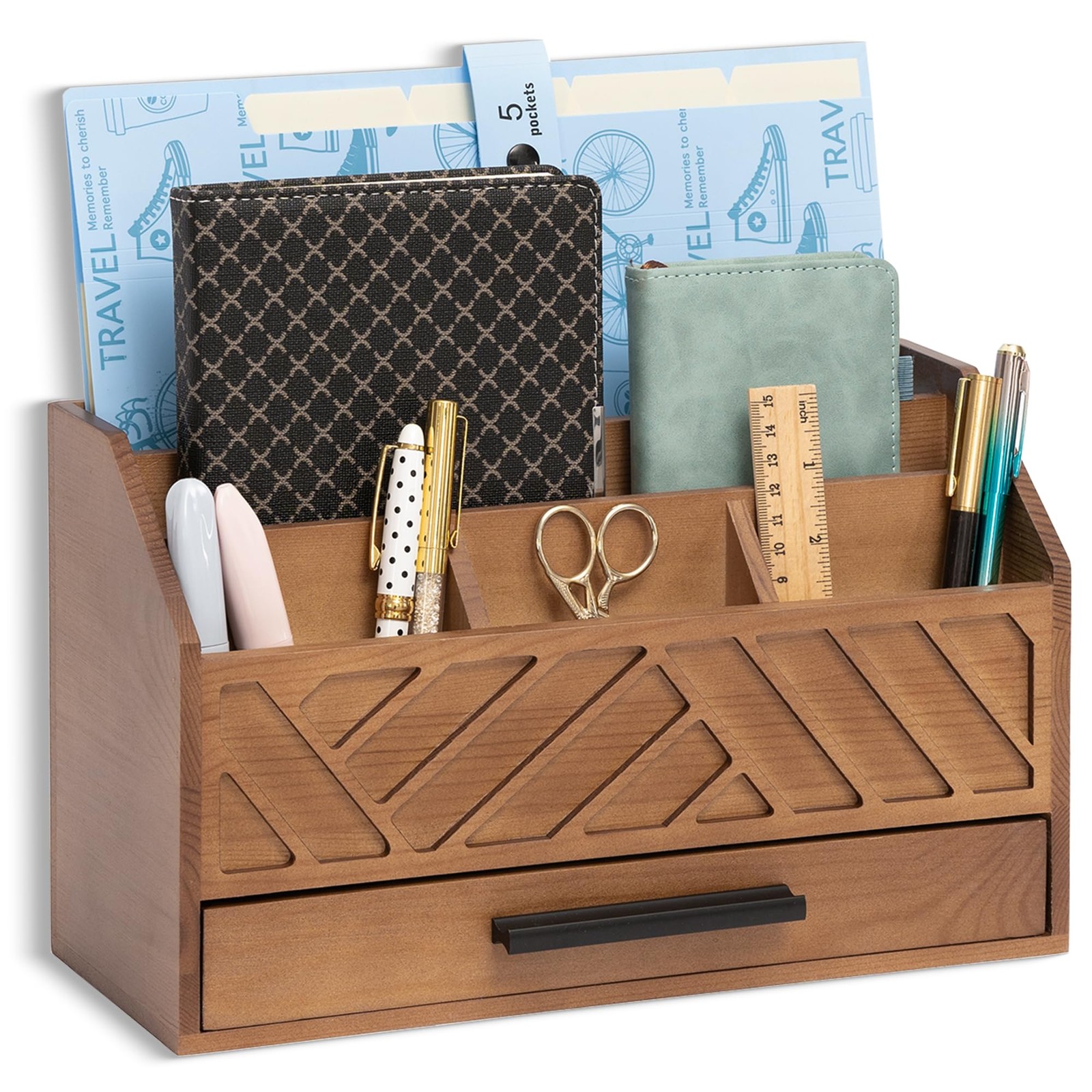 dreampossible Brown Wood Desk Organizer and Accessories with Drawer, A