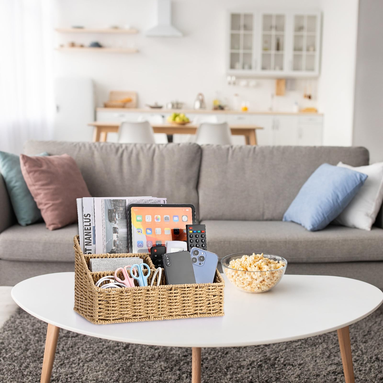 Woven Storage Basket Rattan Vertical Wicker Storage Baskets with 4 Compartmen…