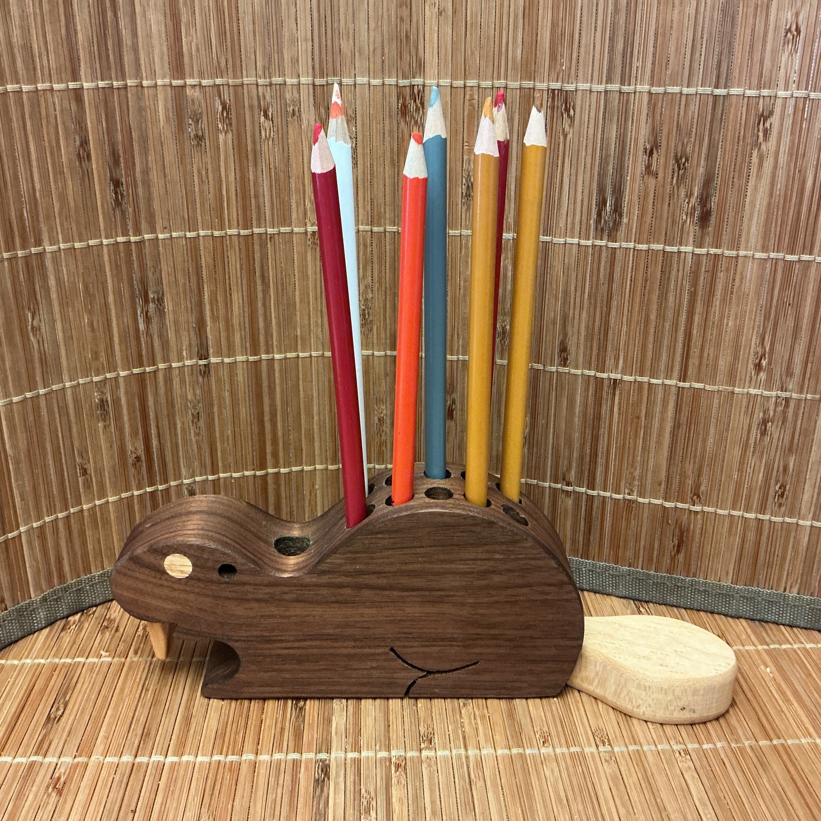 Wooden Beaver pencil Holder Desk Organizer Handmade