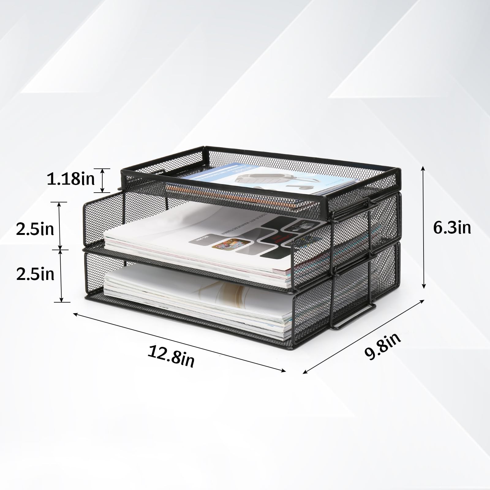 OUTFANDIA Office Drawer Organizer, 2 Tiers Stackable Paper Tray Black