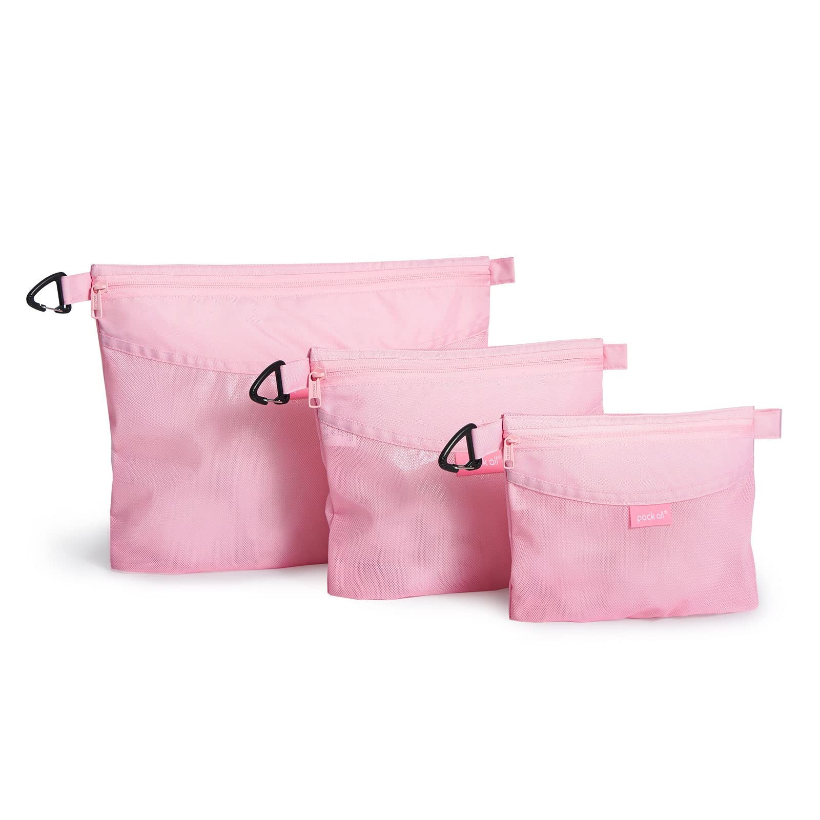 Water-Resistant Mesh Zipper Pouch Set 3 PCS Bags for Storage Travel Pink