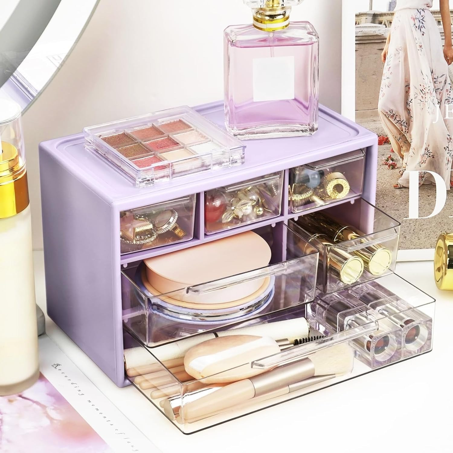Desk Storage Organizer with 6 Mini Drawers, Stackable Desktop Craft Drawer Cabin