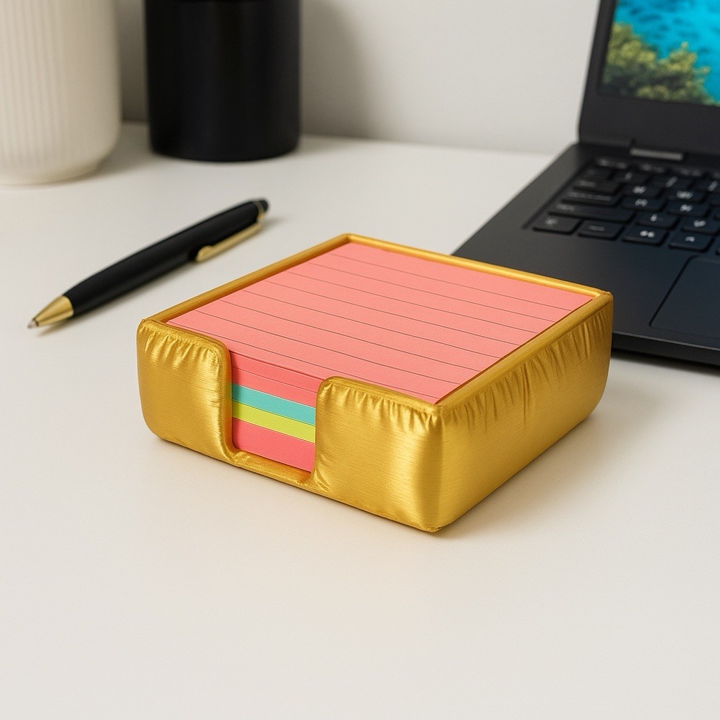 3D Printed Gold Sticky Note Holder Desk Organizer Fits 3×3 Notes Modern Office