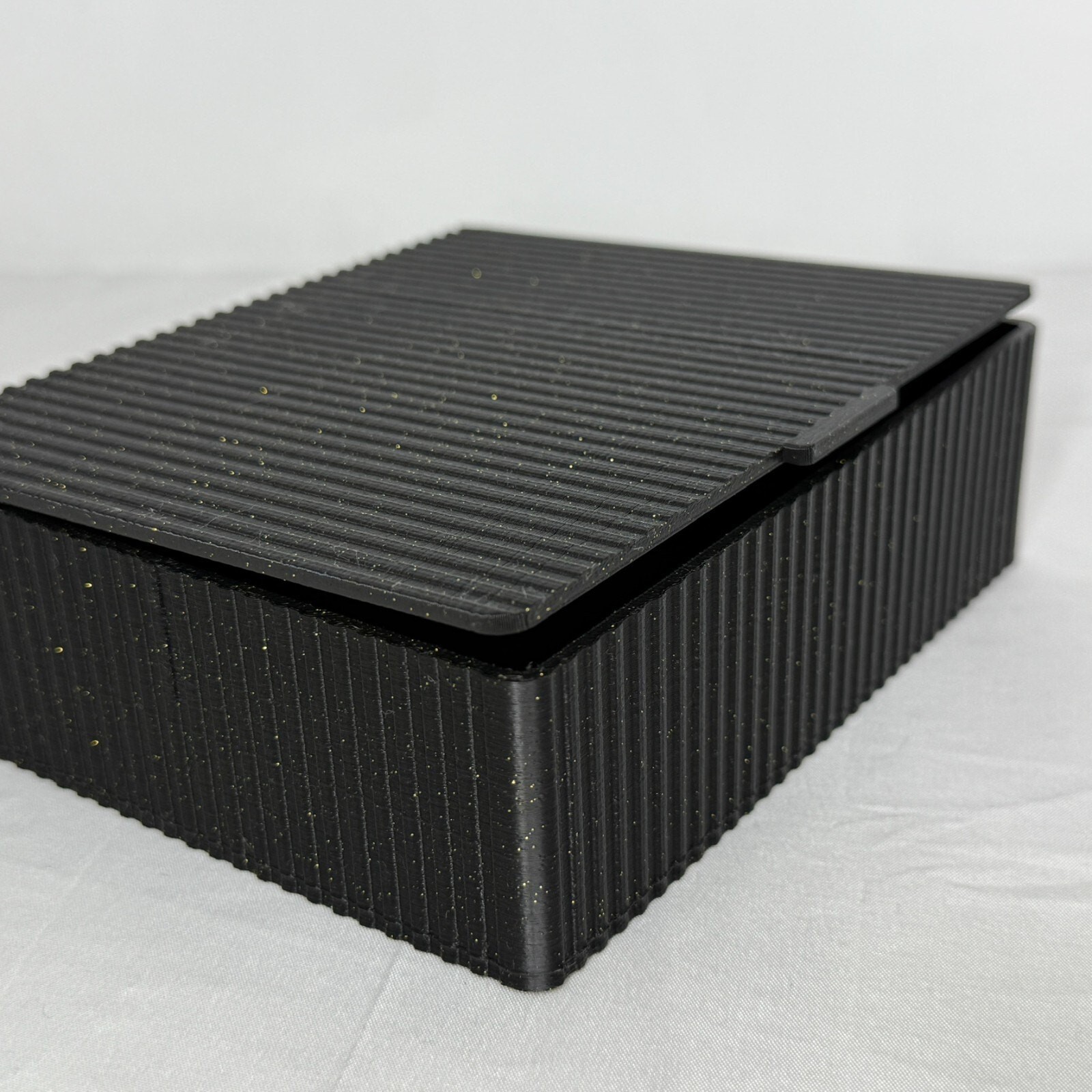 Black Glitter Textured Storage Box Tab 6×5″ Modern Minimal Organizer Bin Decor