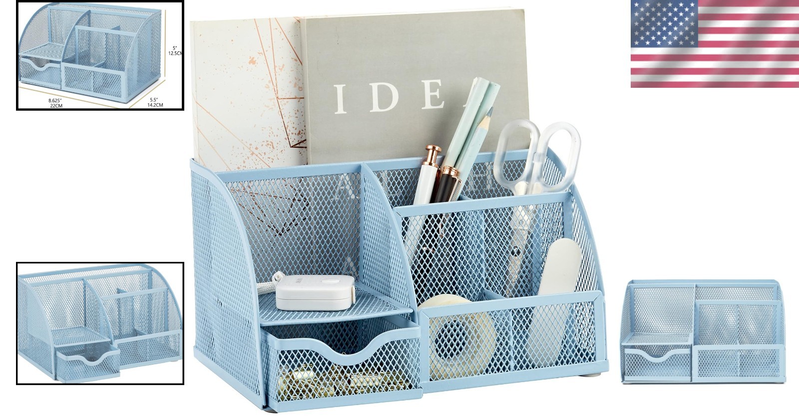 Stylish Blue Desk Organizer with Drawer – Office Essential